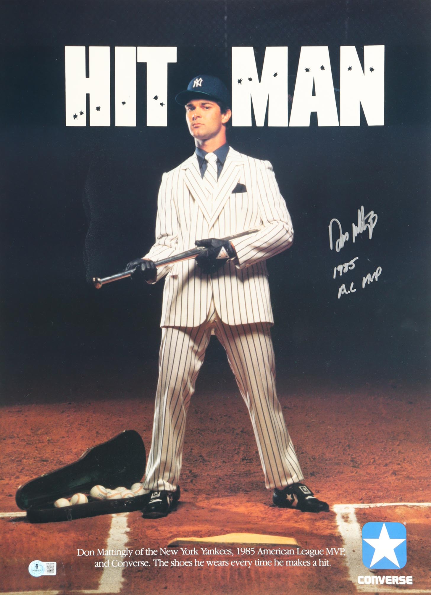Don Mattingly Signed Yankees 1985 Converse Hit Man Poster Inscribed "1985 AL MVP" (Beckett) at PristineAuction.com Don Mattingly Signed Yankees 1985 Converse Hit Man Poster Inscribed "1985 AL MVP" (Beckett) at PristineAuction.com