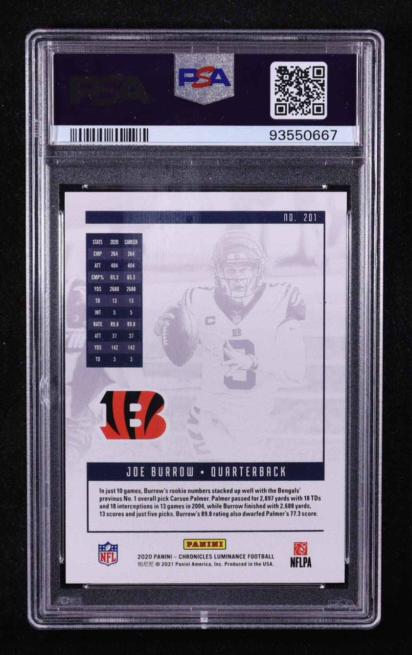 Joe Burrow 2020 Panini Luminance #201 RC / CHRONICLES (PSA 10) at PristineAuction.com Joe Burrow 2020 Panini Luminance #201 RC / CHRONICLES (PSA 10) at PristineAuction.com