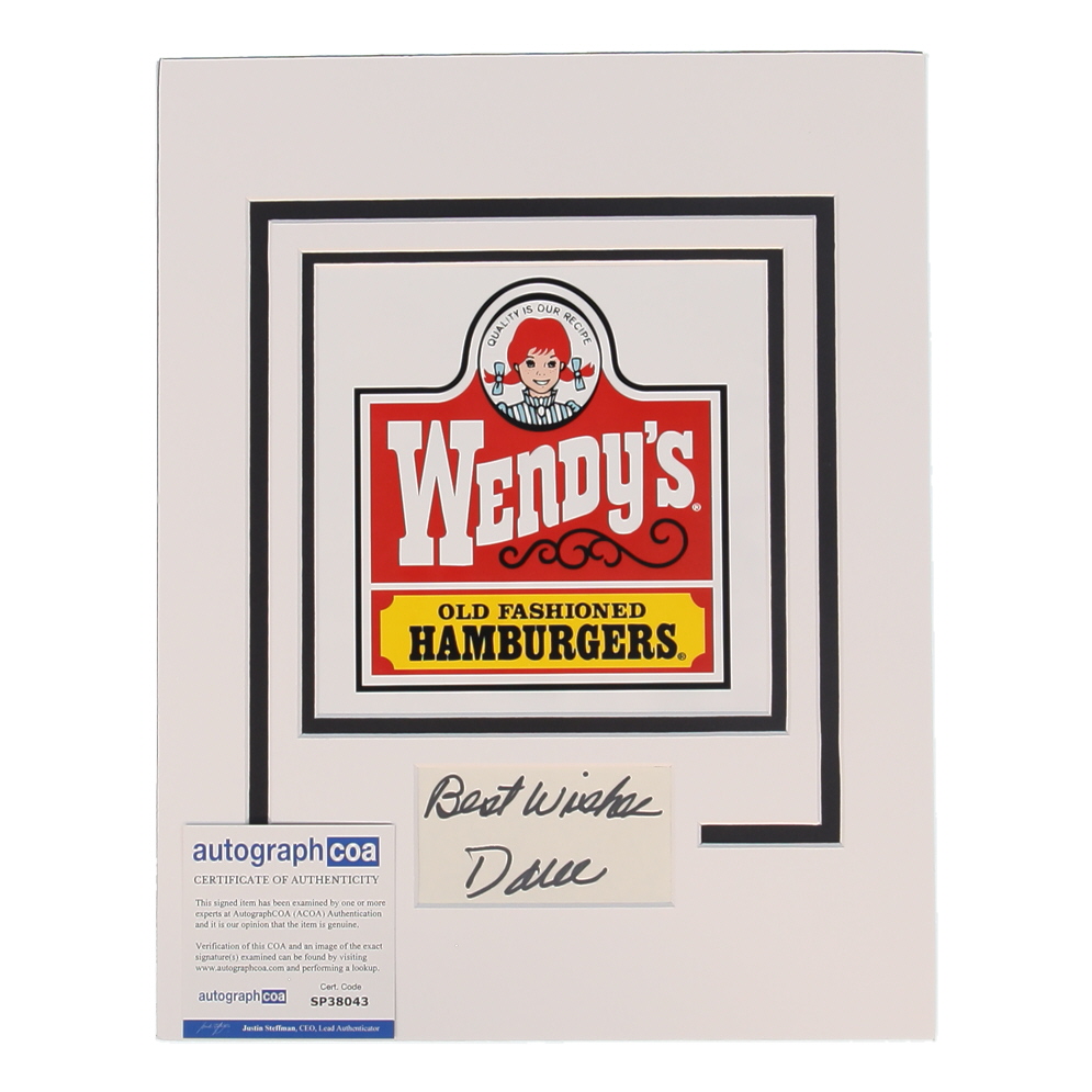 Dave Thomas Signed "Wendy's" Custom Matted Cut Display Inscribed "Best Wishes" (ACOA) at PristineAuction.com Dave Thomas Signed "Wendy's" Custom Matted Cut Display Inscribed "Best Wishes" (ACOA) at PristineAuction.com