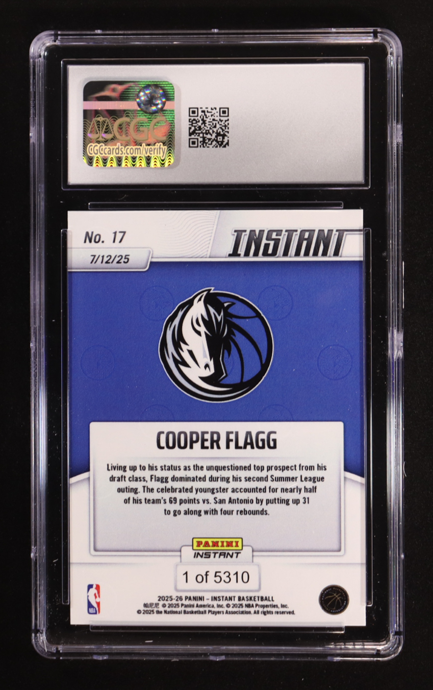 Cooper Flagg 2025-26 Panini Instant #17 RC #1/5310 (CGC 10) at PristineAuction.com Cooper Flagg 2025-26 Panini Instant #17 RC #1/5310 (CGC 10) at PristineAuction.com