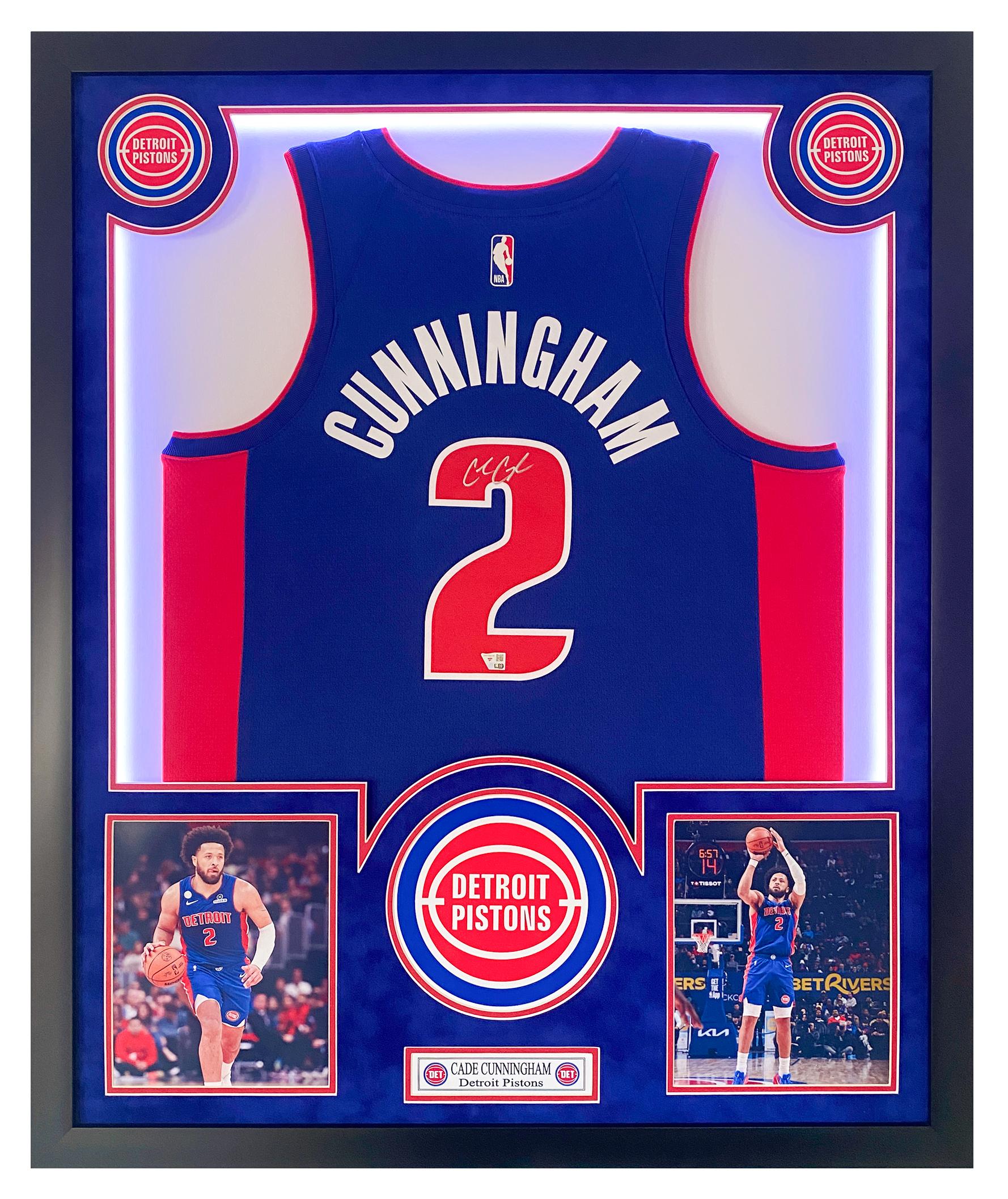 Cade Cunningham Signed Pistons Custom Framed LED Jersey Display (Fanatics) at PristineAuction.com Cade Cunningham Signed Pistons Custom Framed LED Jersey Display (Fanatics) at PristineAuction.com
