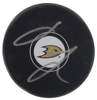 Jackson LaCombe Signed Ducks Logo Hockey Puck (JSA) at PristineAuction.com