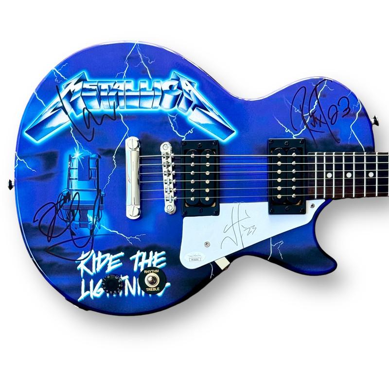 "Metallica" Custom Les Paul Style Guitar Signed By (4) with James Hetfield, Kirk Hammet, Lars Ulrich & Robert Trujillo (JSA) at PristineAuction.com "Metallica" Custom Les Paul Style Guitar Signed By (4) with James Hetfield, Kirk Hammet, Lars Ulrich & Robert Trujillo (JSA) at PristineAuction.com