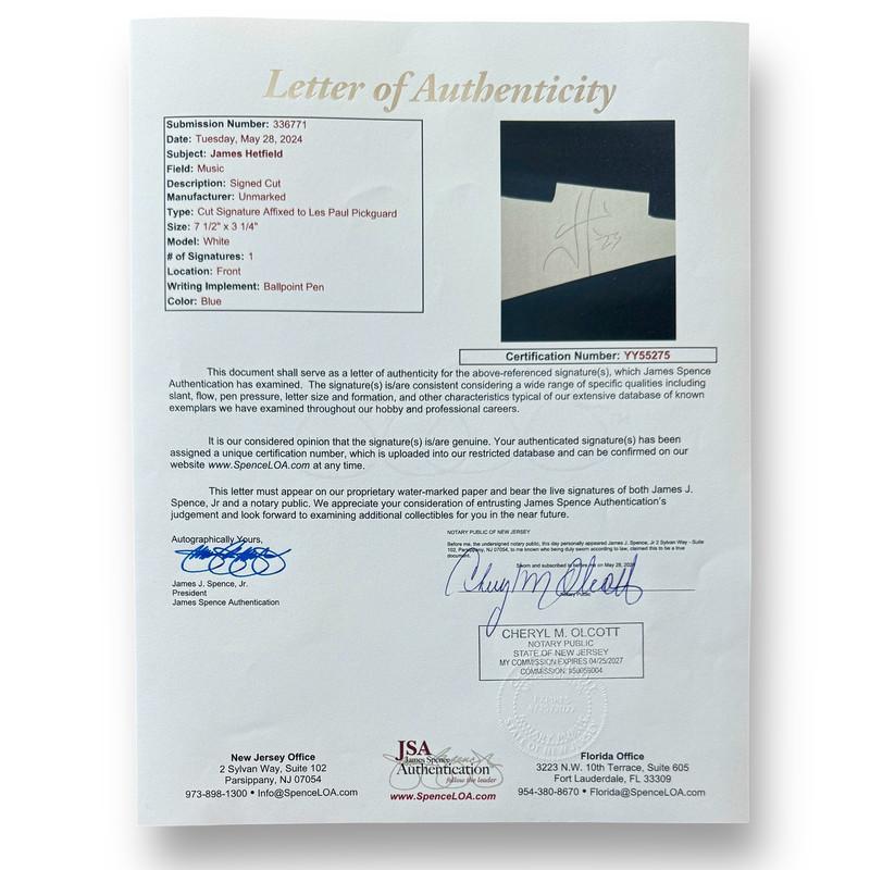 "Metallica" Custom Les Paul Style Guitar Signed By (4) with James Hetfield, Kirk Hammet, Lars Ulrich & Robert Trujillo (JSA) at PristineAuction.com "Metallica" Custom Les Paul Style Guitar Signed By (4) with James Hetfield, Kirk Hammet, Lars Ulrich & Robert Trujillo (JSA) at PristineAuction.com