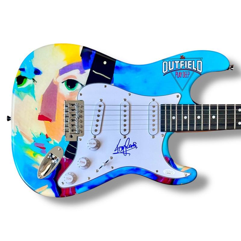 Tony Lewis Signed "The Outfield: Play Deep" Custom Stratocaster Guitar (JSA) at PristineAuction.com Tony Lewis Signed "The Outfield: Play Deep" Custom Stratocaster Guitar (JSA) at PristineAuction.com