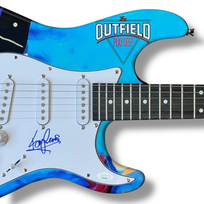 Tony Lewis Signed "The Outfield: Play Deep" Custom Stratocaster Guitar (JSA) at PristineAuction.com Tony Lewis Signed "The Outfield: Play Deep" Custom Stratocaster Guitar (JSA) at PristineAuction.com