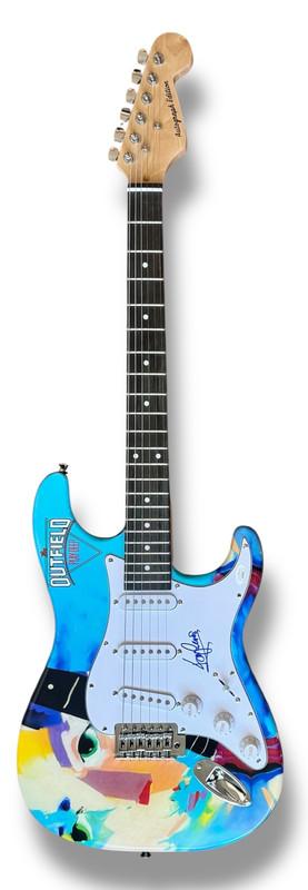 Tony Lewis Signed "The Outfield: Play Deep" Custom Stratocaster Guitar (JSA) at PristineAuction.com Tony Lewis Signed "The Outfield: Play Deep" Custom Stratocaster Guitar (JSA) at PristineAuction.com