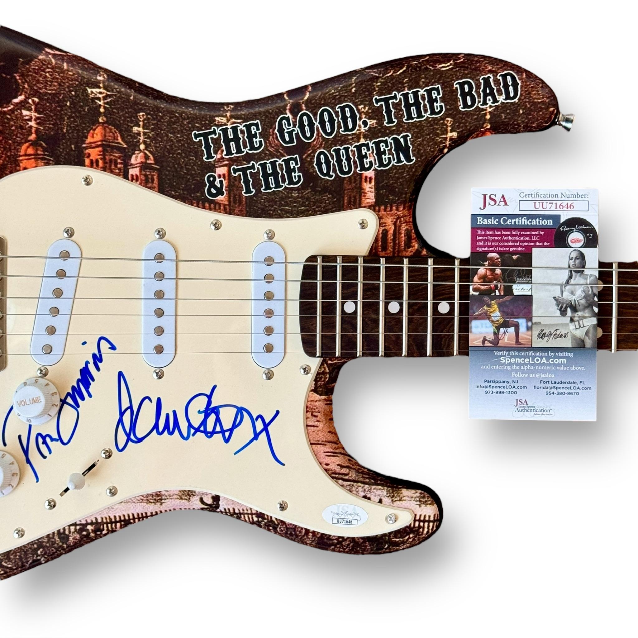 Damon Albarn & Paul Simonon Signed "The Good, The Bad & The Queen" Custom Stratocaster Guitar (JSA) at PristineAuction.com Damon Albarn & Paul Simonon Signed "The Good, The Bad & The Queen" Custom Stratocaster Guitar (JSA) at PristineAuction.com