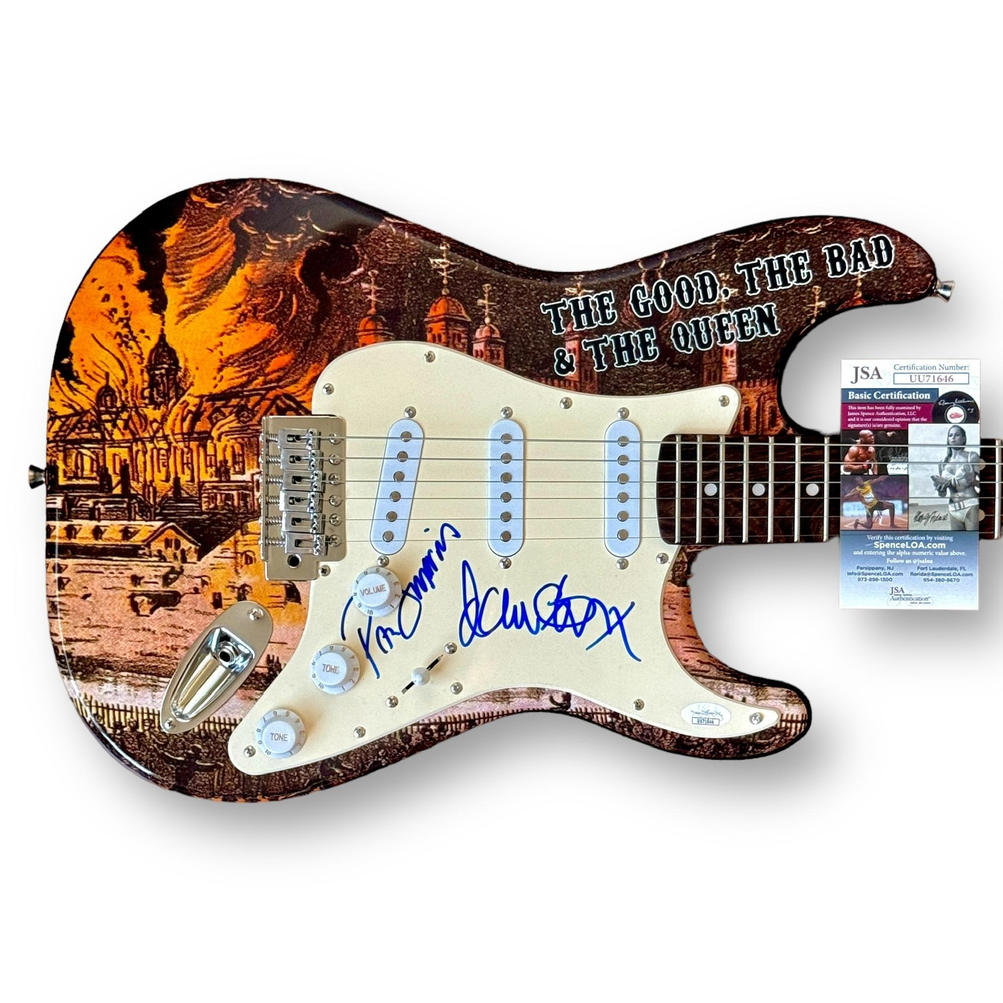 Damon Albarn & Paul Simonon Signed "The Good, The Bad & The Queen" Custom Stratocaster Guitar (JSA) at PristineAuction.com Damon Albarn & Paul Simonon Signed "The Good, The Bad & The Queen" Custom Stratocaster Guitar (JSA) at PristineAuction.com