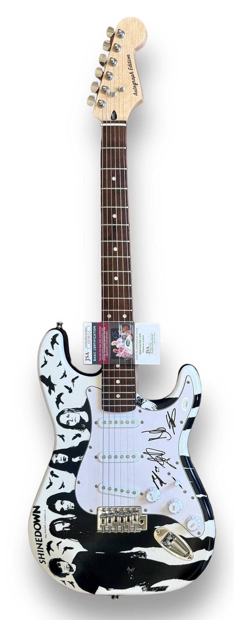 "Shinedown" Custom Stratocaster Guitar Band-Signed By (4) with Brent Smith, Barry Kerch, Zach Meyers & Eric Bass (JSA) at PristineAuction.com "Shinedown" Custom Stratocaster Guitar Band-Signed By (4) with Brent Smith, Barry Kerch, Zach Meyers & Eric Bass (JSA) at PristineAuction.com