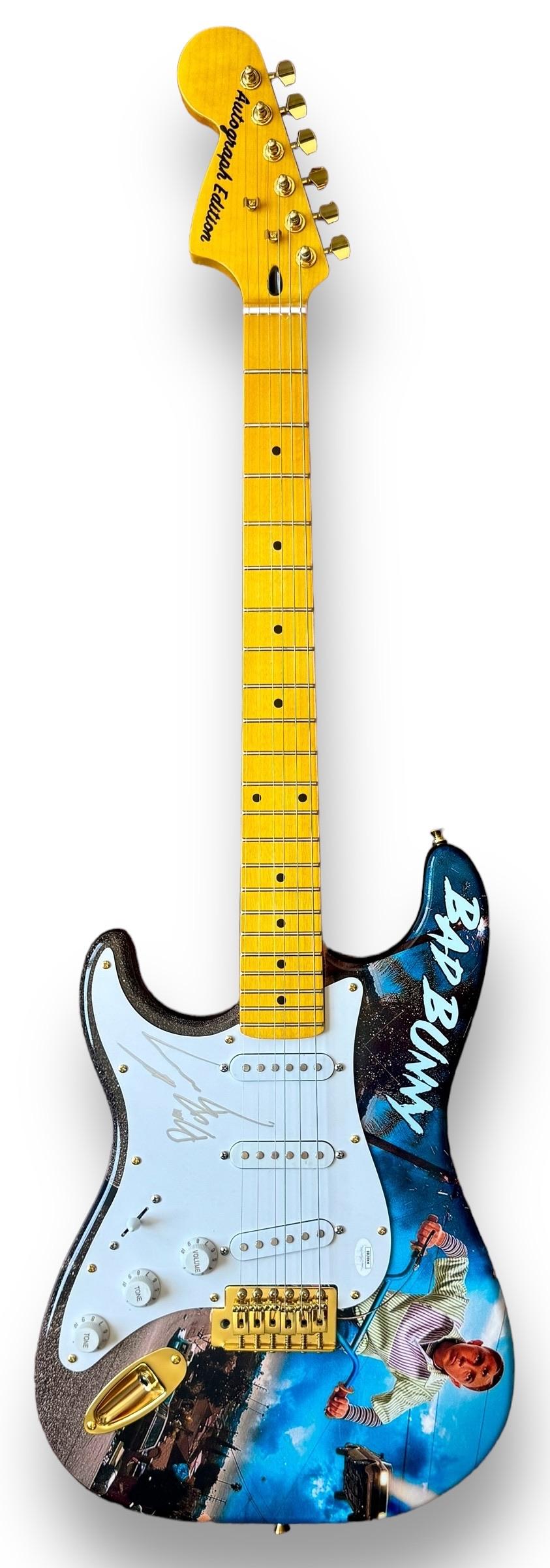 Bad Bunny Signed Custom Stratocaster Style Guitar (JSA) at PristineAuction.com Bad Bunny Signed Custom Stratocaster Style Guitar (JSA) at PristineAuction.com
