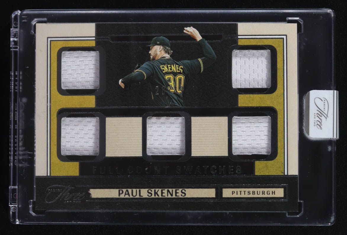 Paul Skenes 2025 Panini Three and Two Full Count Swatches #6 #28/49 at PristineAuction.com Paul Skenes 2025 Panini Three and Two Full Count Swatches #6 #28/49 at PristineAuction.com