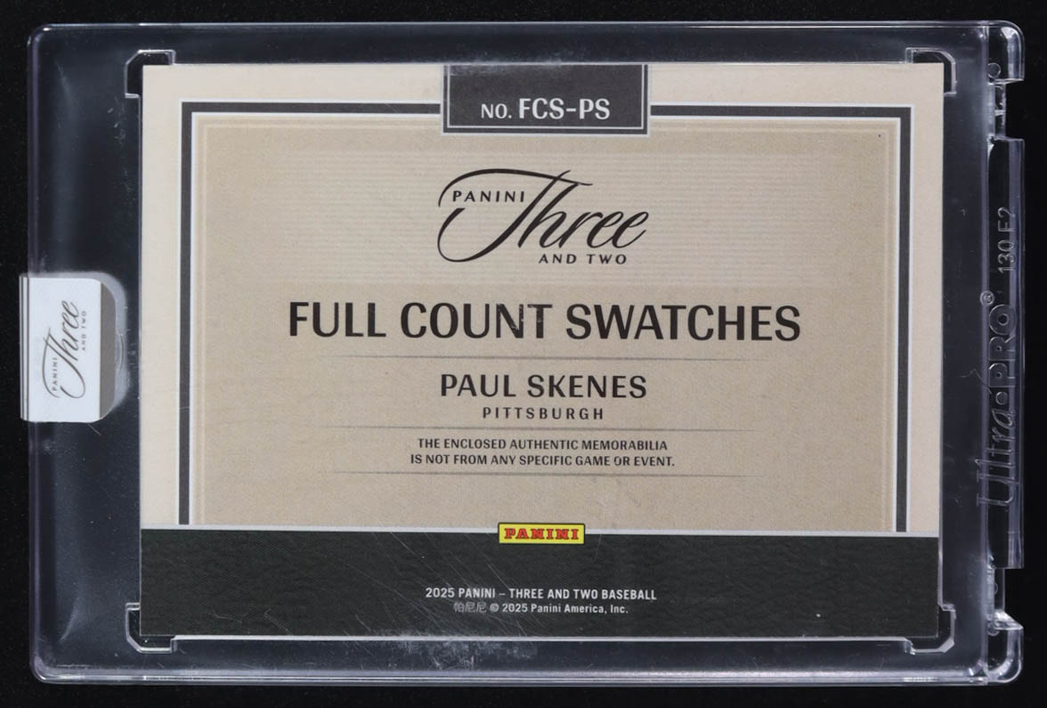 Paul Skenes 2025 Panini Three and Two Full Count Swatches #6 #28/49 at PristineAuction.com Paul Skenes 2025 Panini Three and Two Full Count Swatches #6 #28/49 at PristineAuction.com