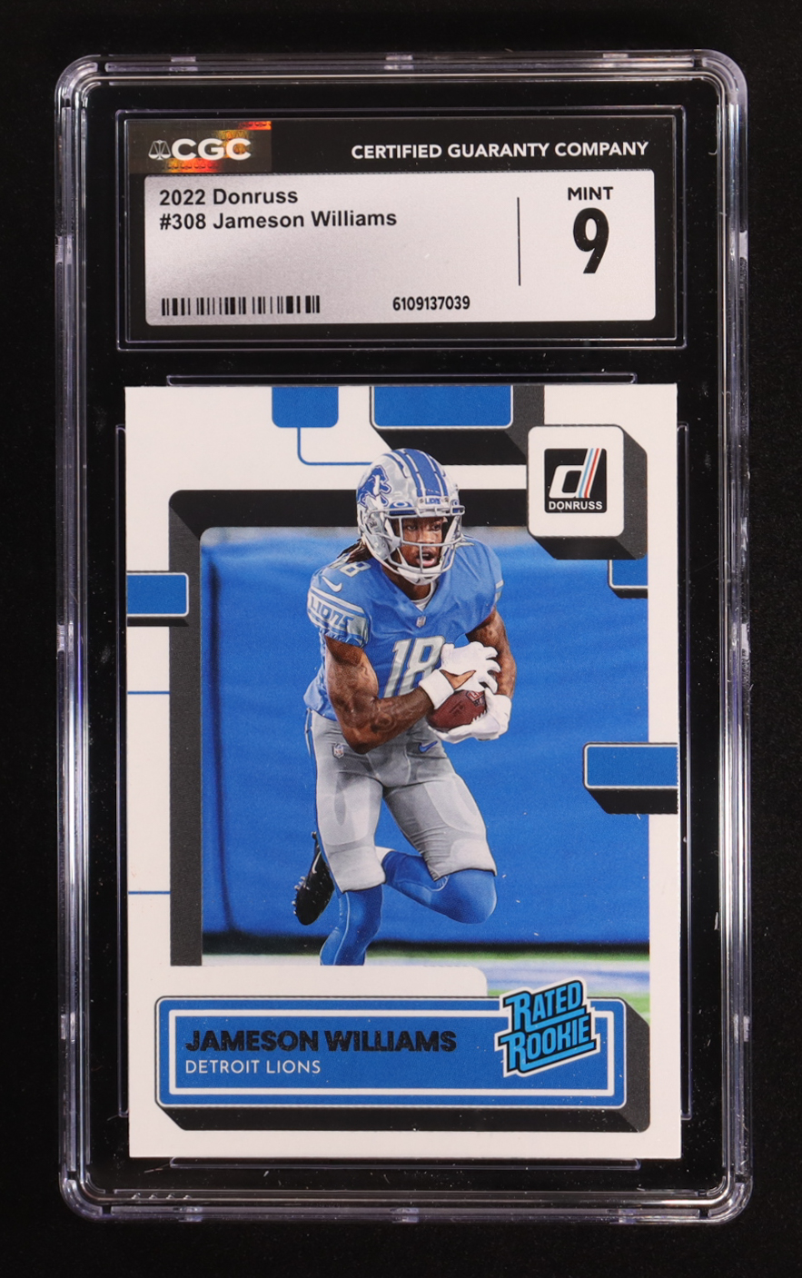 Jameson Williams 2022 Panini Donruss RR #308 RC (CGC 9) at PristineAuction.com Jameson Williams 2022 Panini Donruss RR #308 RC (CGC 9) at PristineAuction.com