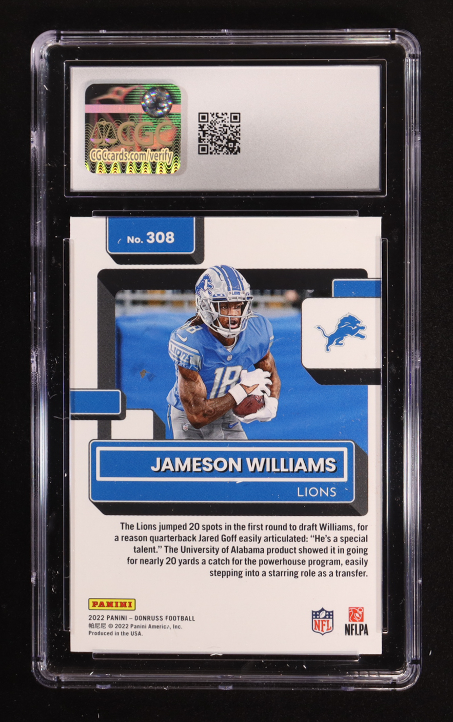 Jameson Williams 2022 Panini Donruss RR #308 RC (CGC 9) at PristineAuction.com Jameson Williams 2022 Panini Donruss RR #308 RC (CGC 9) at PristineAuction.com
