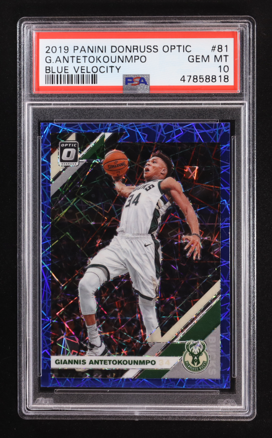 Giannis Antetokounmpo 2019-20 Donruss Optic Blue Velocity #81 (PSA 10) at PristineAuction.com Giannis Antetokounmpo 2019-20 Donruss Optic Blue Velocity #81 (PSA 10) at PristineAuction.com
