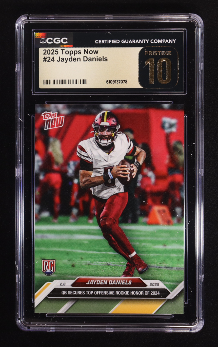 Jayden Daniels 2025 Topps Now #24 RC (CGC | Black Label Pristine 10) at PristineAuction.com Jayden Daniels 2025 Topps Now #24 RC (CGC | Black Label Pristine 10) at PristineAuction.com