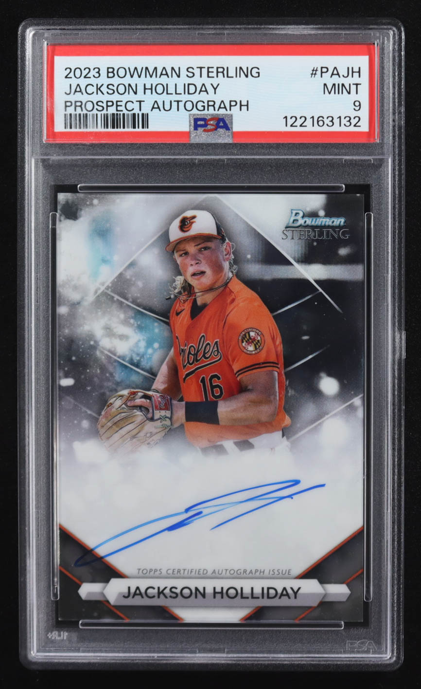 Jackson Holliday 2023 Bowman Sterling Prospect Autographs #PAJH RC (PSA 9) at PristineAuction.com Jackson Holliday 2023 Bowman Sterling Prospect Autographs #PAJH RC (PSA 9) at PristineAuction.com