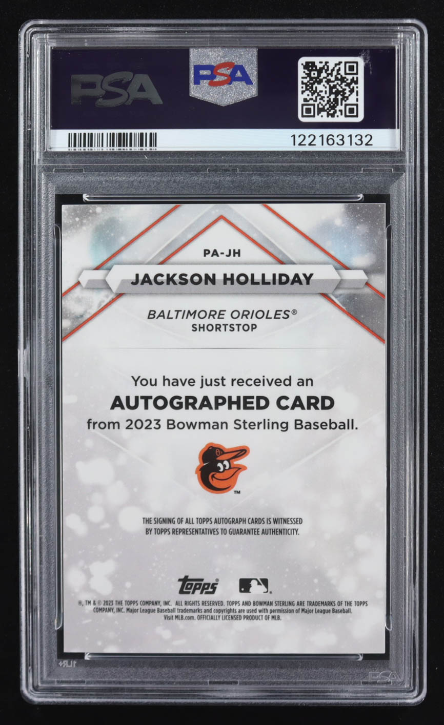 Jackson Holliday 2023 Bowman Sterling Prospect Autographs #PAJH RC (PSA 9) at PristineAuction.com Jackson Holliday 2023 Bowman Sterling Prospect Autographs #PAJH RC (PSA 9) at PristineAuction.com