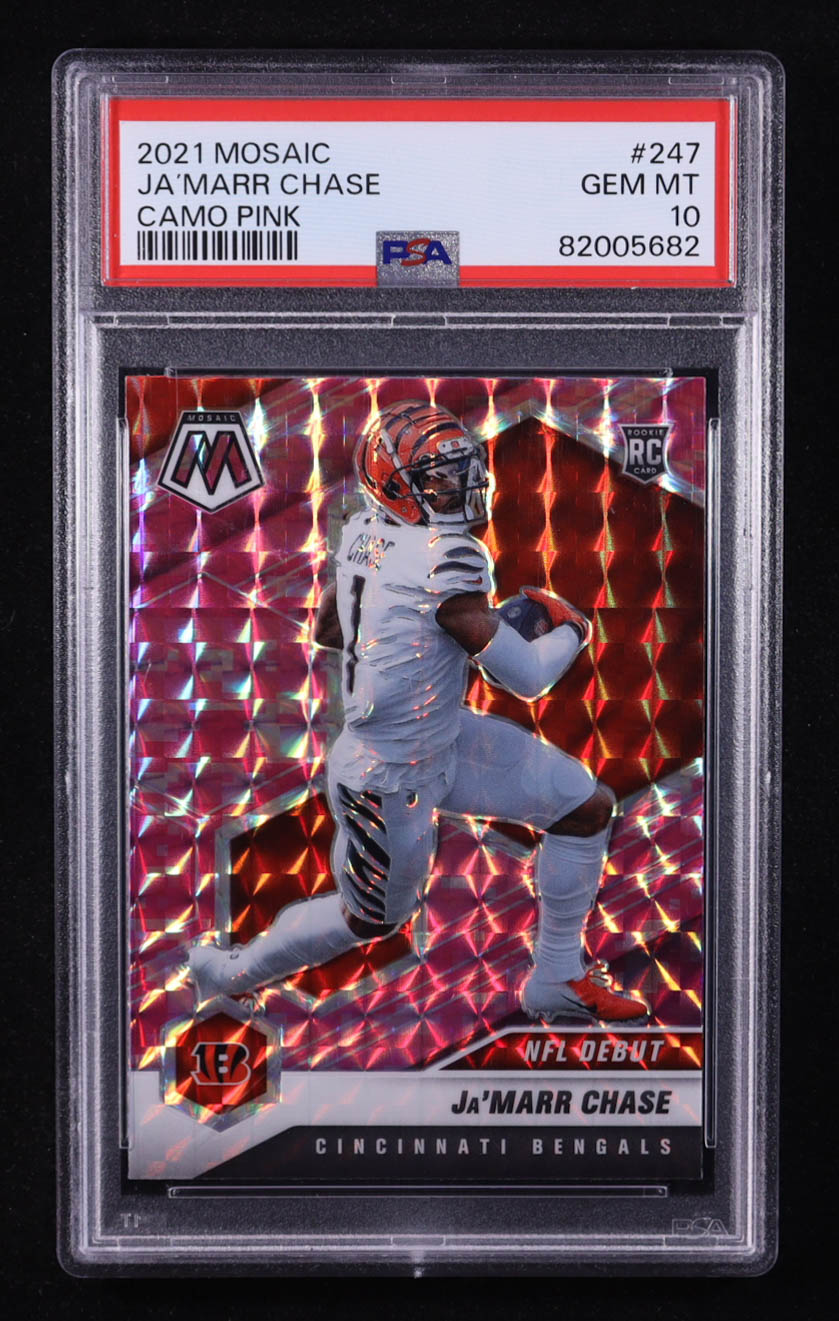 Ja'Marr Chase 2021 Panini Mosaic Mosaic Camo Pink #247 DEB RC (PSA 10) at PristineAuction.com Ja'Marr Chase 2021 Panini Mosaic Mosaic Camo Pink #247 DEB RC (PSA 10) at PristineAuction.com