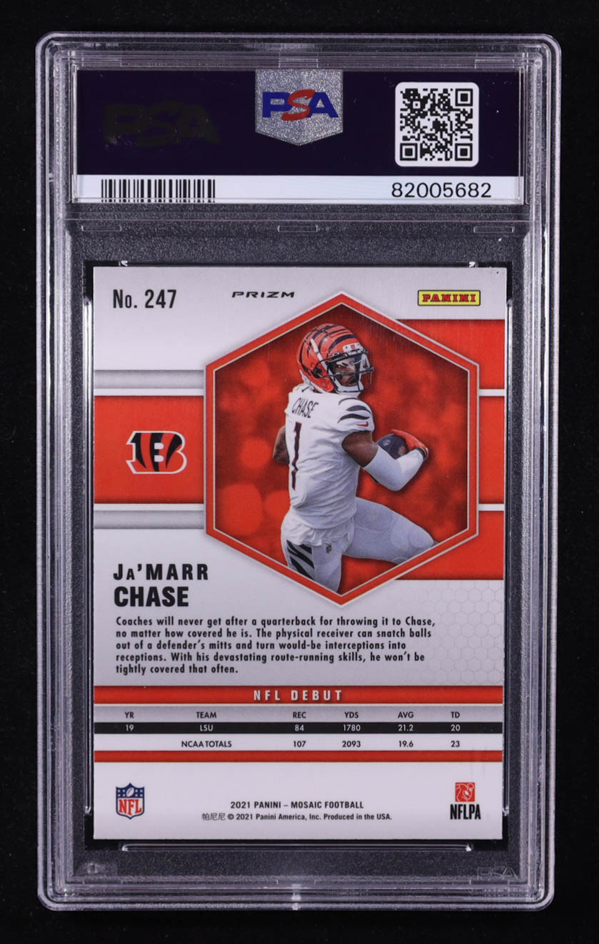 Ja'Marr Chase 2021 Panini Mosaic Mosaic Camo Pink #247 DEB RC (PSA 10) at PristineAuction.com Ja'Marr Chase 2021 Panini Mosaic Mosaic Camo Pink #247 DEB RC (PSA 10) at PristineAuction.com