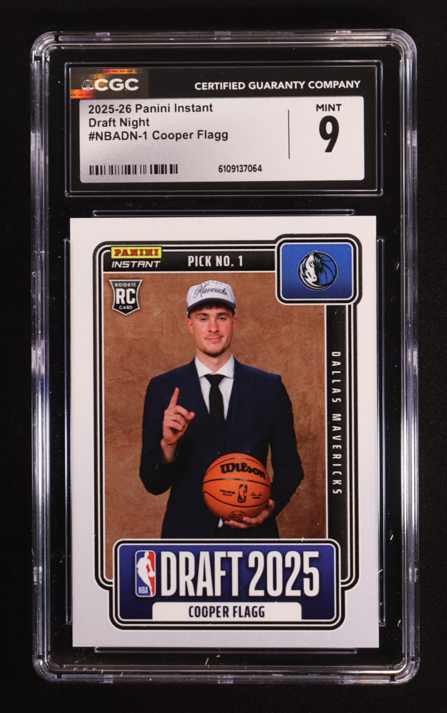 Cooper Flagg 2025-26 Panini Instant Draft Night #NBADN-1 RC #1/68380 (CGC 9) at PristineAuction.com Cooper Flagg 2025-26 Panini Instant Draft Night #NBADN-1 RC #1/68380 (CGC 9) at PristineAuction.com