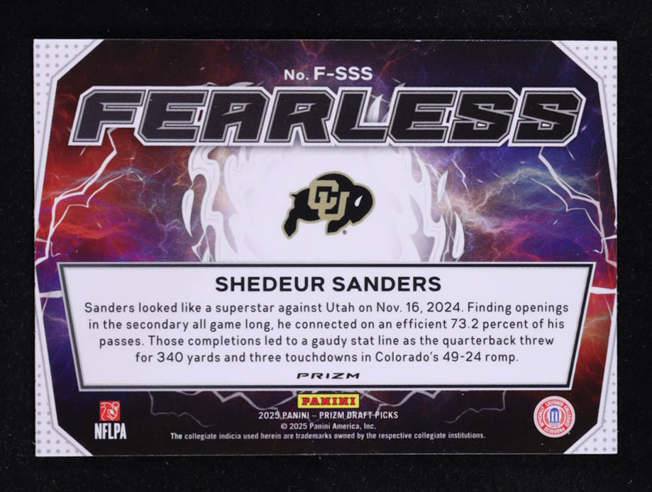 Shedeur Sanders 2025 Panini Prizm Draft Picks Fearless Gold Ice #15 RC at PristineAuction.com Shedeur Sanders 2025 Panini Prizm Draft Picks Fearless Gold Ice #15 RC at PristineAuction.com