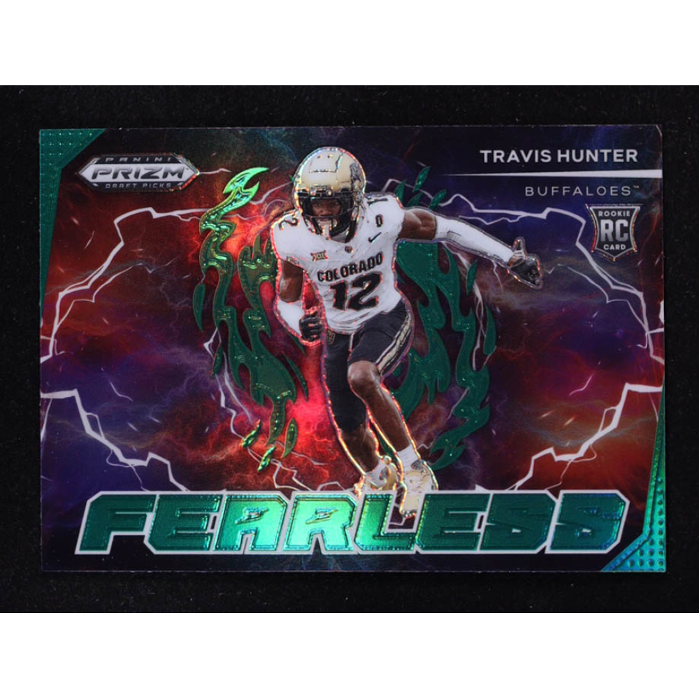 Travis Hunter 2025 Panini Prizm Draft Picks Fearless Green #17 RC at PristineAuction.com