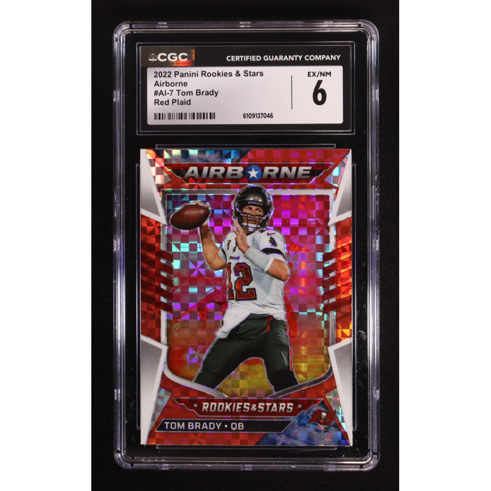Tom Brady 2022 Panini Rookies & Stars Airborne Red Plaid #AI-7 (CGC 6) at PristineAuction.com