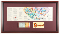 1963 Disneyland Custom Framed Vintage On-Site Park Map Display with A-D Vintage Ticket Book & Vintage Window Decal at PristineAuction.com