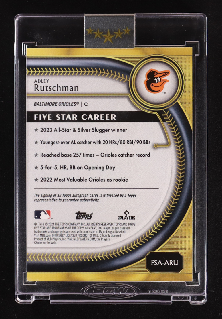 Adley Rutschman 2024 Topps Five Star Autographs Purple #FSAARU #23/50 at PristineAuction.com Adley Rutschman 2024 Topps Five Star Autographs Purple #FSAARU #23/50 at PristineAuction.com