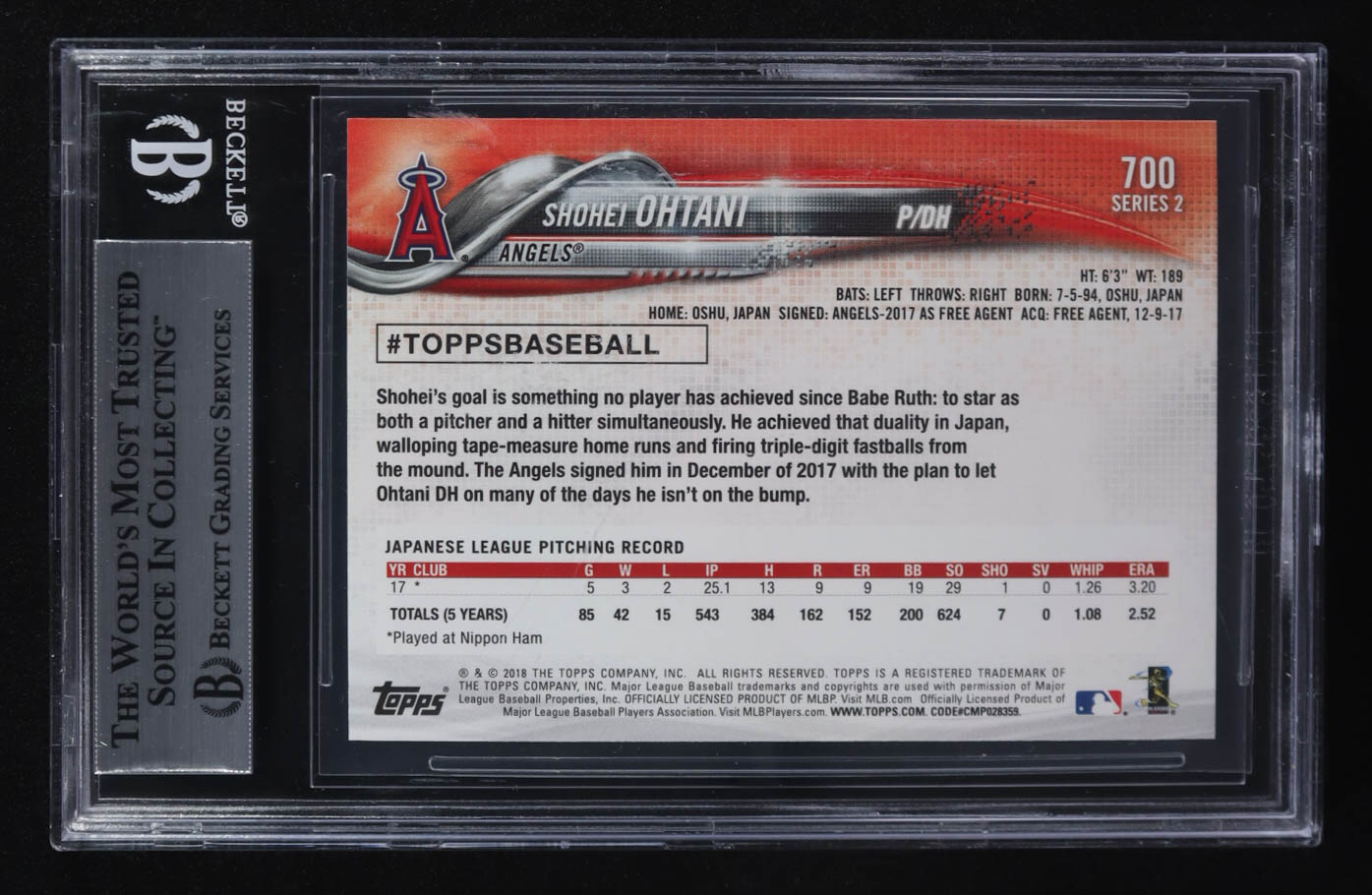 Shohei Ohtani 2018 Topps #700 RC (BGS 9) at PristineAuction.com Shohei Ohtani 2018 Topps #700 RC (BGS 9) at PristineAuction.com