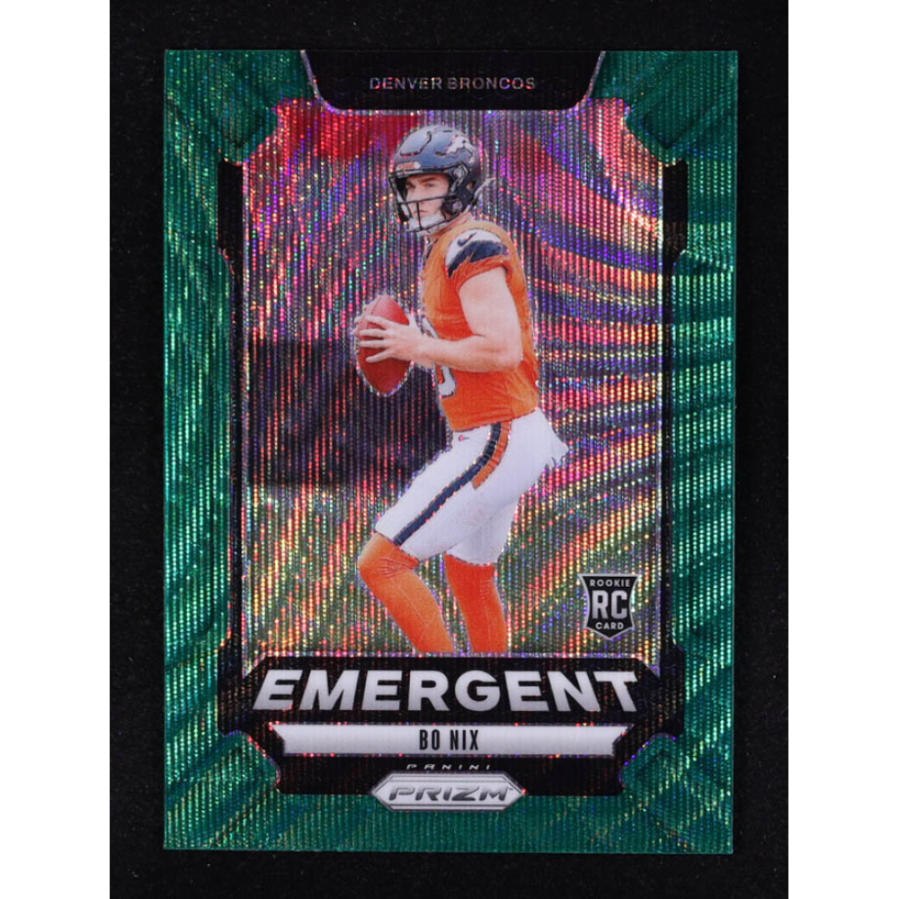 Bo Nix 2024 Panini Prizm Emergent Prizms Green Wave #3 RC at PristineAuction.com