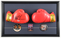 Mike Tyson Signed Custom Framed Set of (2) Everlast Boxing Gloves Display with (3) Original Fight Pins (PSA) at PristineAuction.com