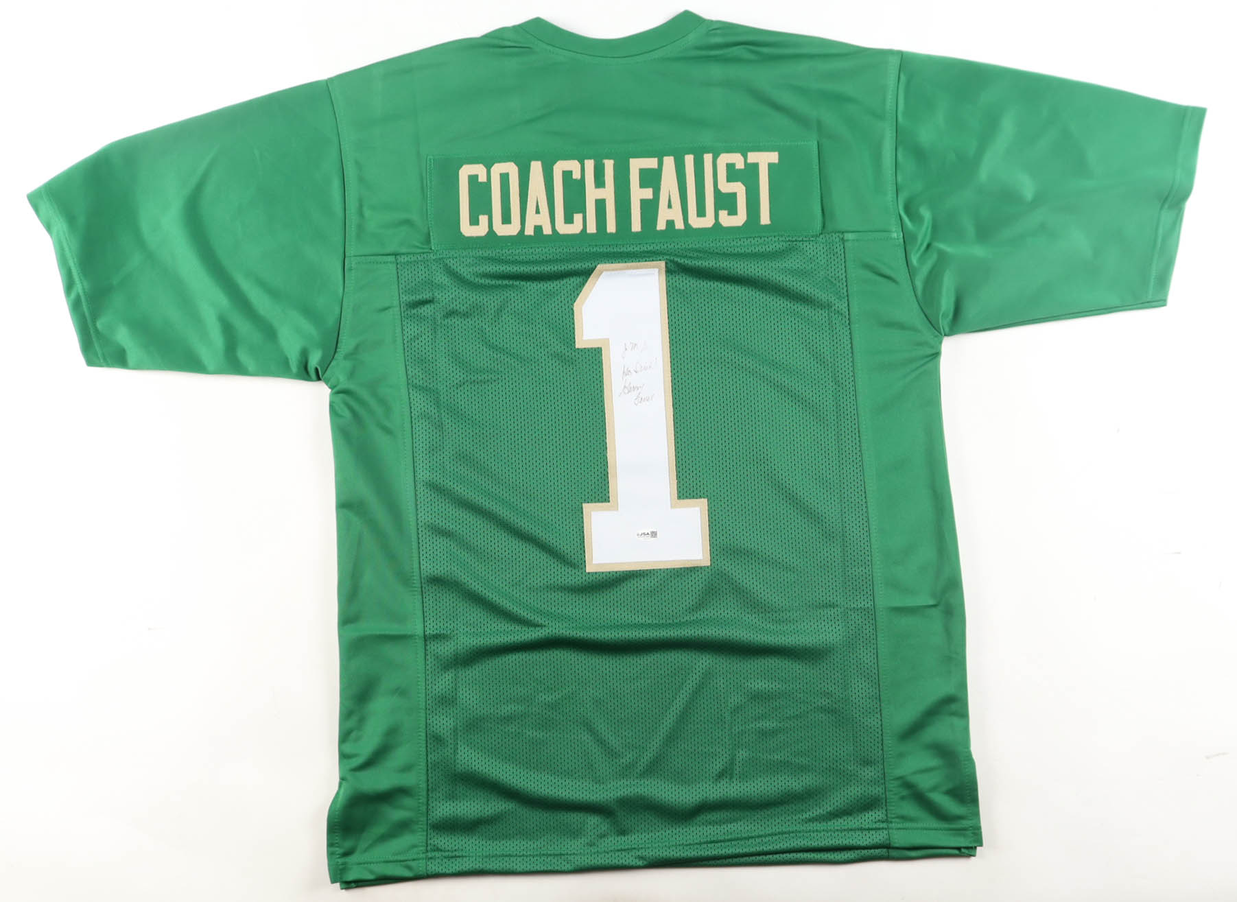 Gerry Faust Signed Jersey Inscribed "JMJ" & "Go Irish" (JSA) at PristineAuction.com Gerry Faust Signed Jersey Inscribed "JMJ" & "Go Irish" (JSA) at PristineAuction.com