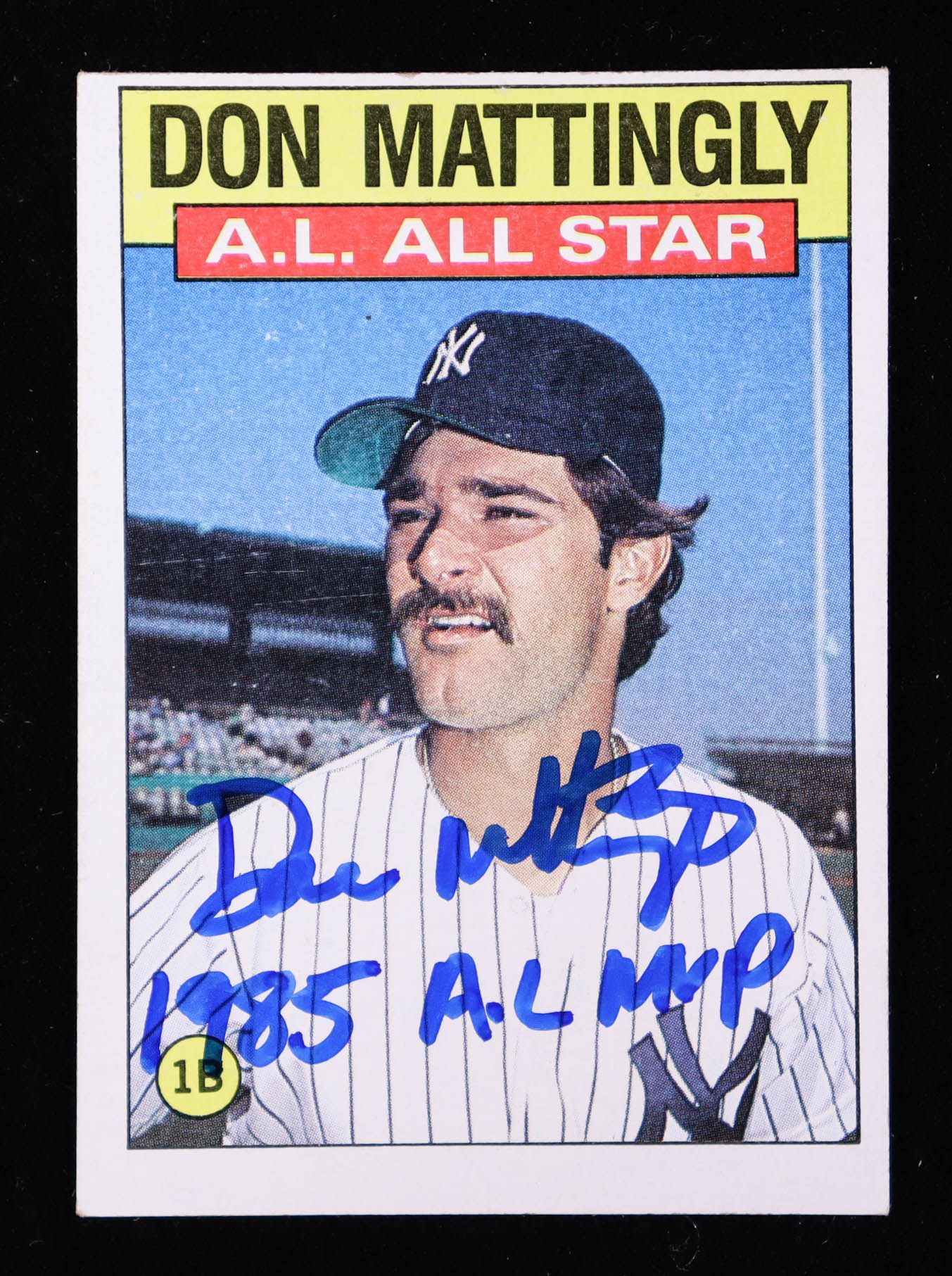 Don Mattingly Signed 1986 Topps #712 AS Inscribed "1985 A.L. MVP" (Beckett) at PristineAuction.com Don Mattingly Signed 1986 Topps #712 AS Inscribed "1985 A.L. MVP" (Beckett) at PristineAuction.com