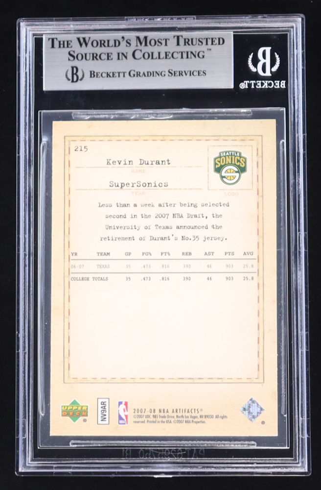 Kevin Durant 2007-08 Artifacts #215 Suit EX RC (BGS 9) at PristineAuction.com Kevin Durant 2007-08 Artifacts #215 Suit EX RC (BGS 9) at PristineAuction.com