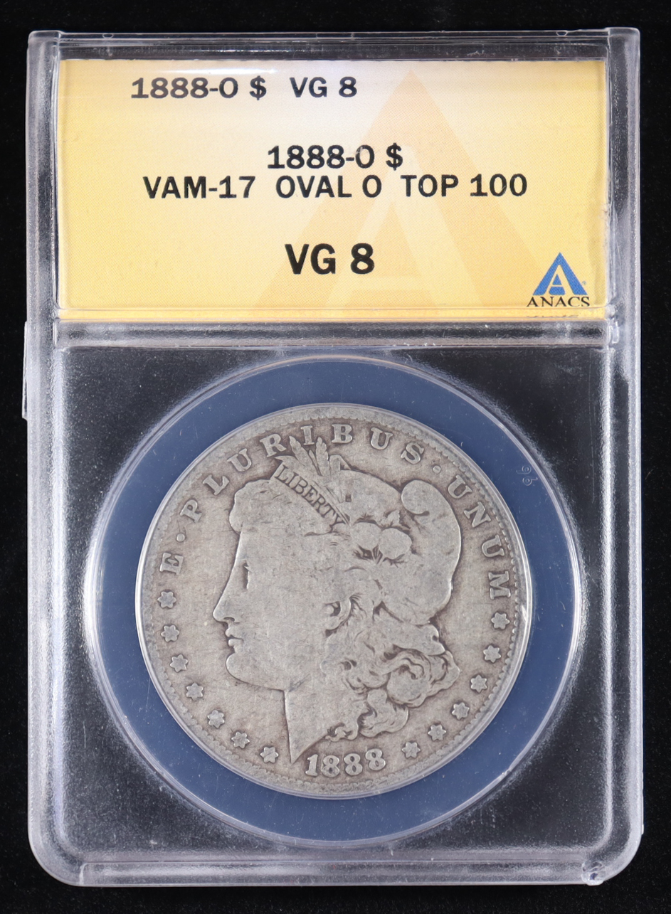 1888-O Morgan Silver $1 Dollar, OVAL 'O' TOP-100 VAM-17 (ANACS VG8) at PristineAuction.com 1888-O Morgan Silver $1 Dollar, OVAL 'O' TOP-100 VAM-17 (ANACS VG8) at PristineAuction.com