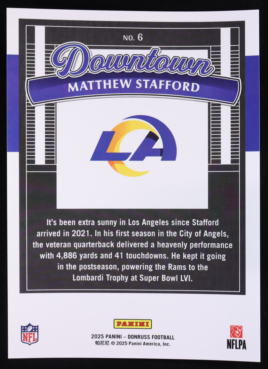 Matthew Stafford 2025 Panini Donruss Downtown #6 Jumbo at PristineAuction.com Matthew Stafford 2025 Panini Donruss Downtown #6 Jumbo at PristineAuction.com