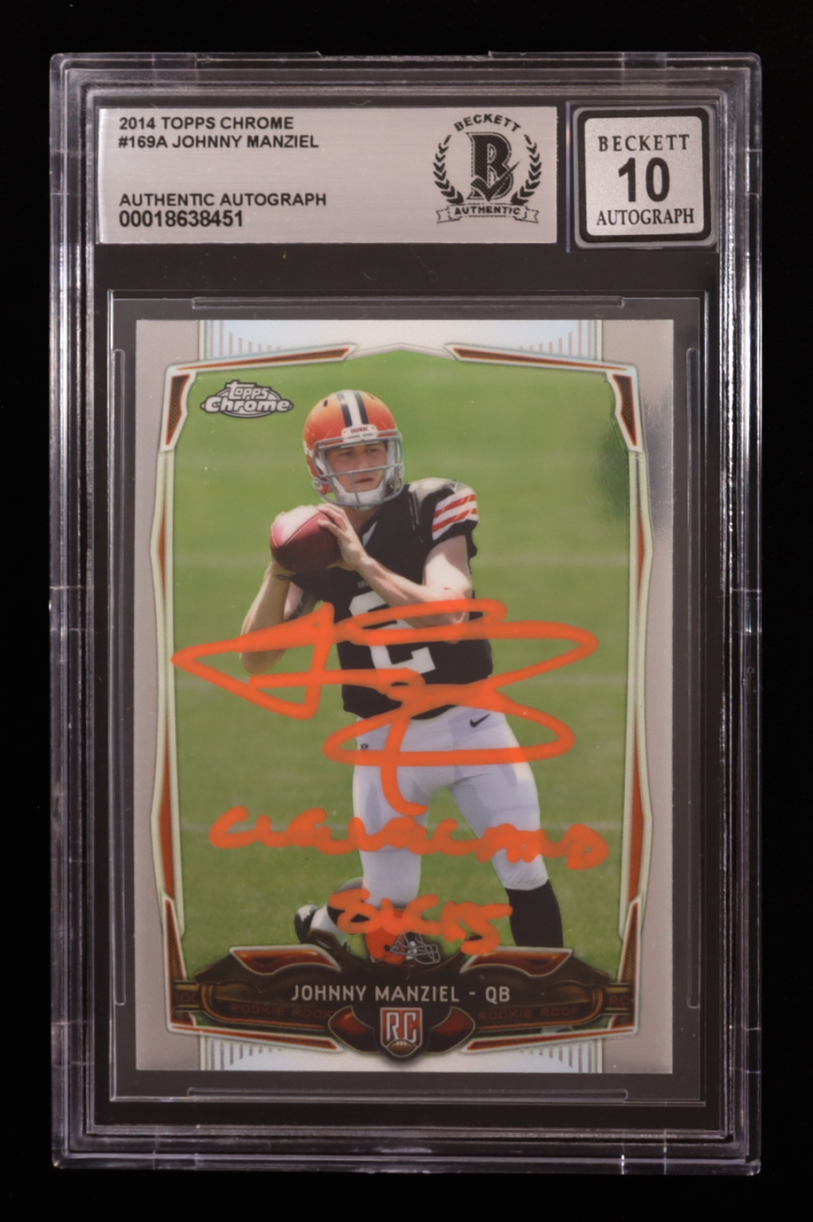 Johnny Manziel Signed 2014 Topps Chrome #169A RC Inscribed "Cleveland Sucks" (BGS | Autograph Graded 10) at PristineAuction.com Johnny Manziel Signed 2014 Topps Chrome #169A RC Inscribed "Cleveland Sucks" (BGS | Autograph Graded 10) at PristineAuction.com