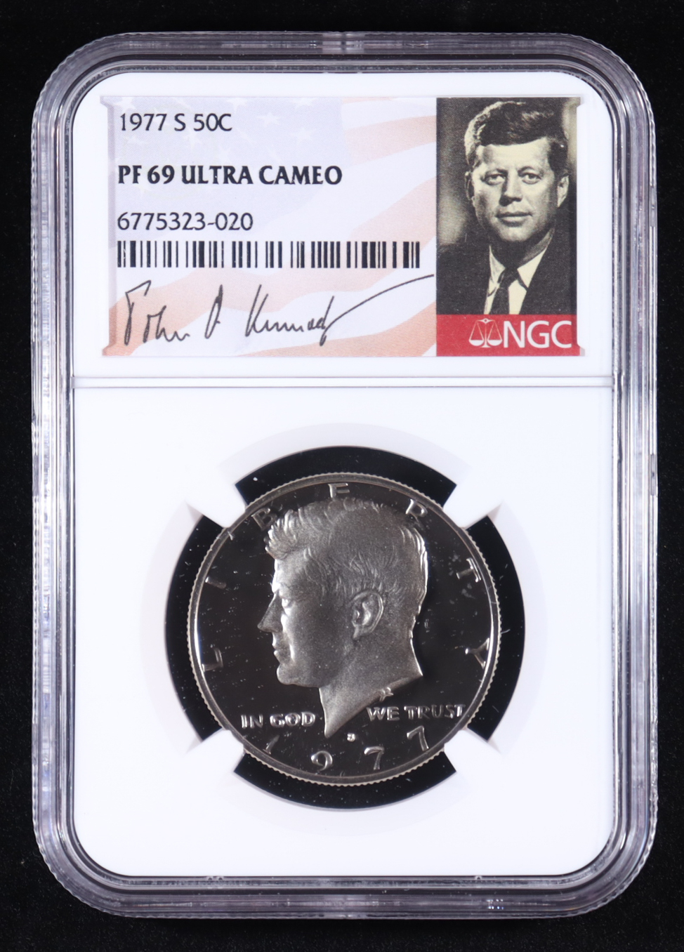 1977-S Kennedy 50C Half Dollar - JFK Signature Label (NGC PF69 ULTRA CAMEO) at PristineAuction.com 1977-S Kennedy 50C Half Dollar - JFK Signature Label (NGC PF69 ULTRA CAMEO) at PristineAuction.com