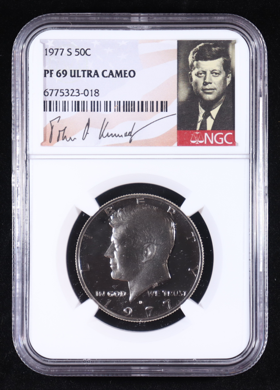 1977-S Kennedy 50C Half Dollar - JFK Signature Label (NGC PF69 ULTRA CAMEO) at PristineAuction.com 1977-S Kennedy 50C Half Dollar - JFK Signature Label (NGC PF69 ULTRA CAMEO) at PristineAuction.com