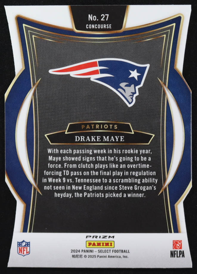 Drake Maye 2024 Select Prizm Silver Die-Cut #27 RC at PristineAuction.com Drake Maye 2024 Select Prizm Silver Die-Cut #27 RC at PristineAuction.com