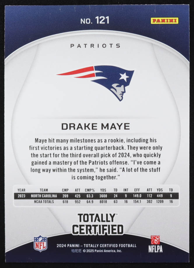 Drake Maye 2024 Totally Certified Mirror #121 RC at PristineAuction.com Drake Maye 2024 Totally Certified Mirror #121 RC at PristineAuction.com