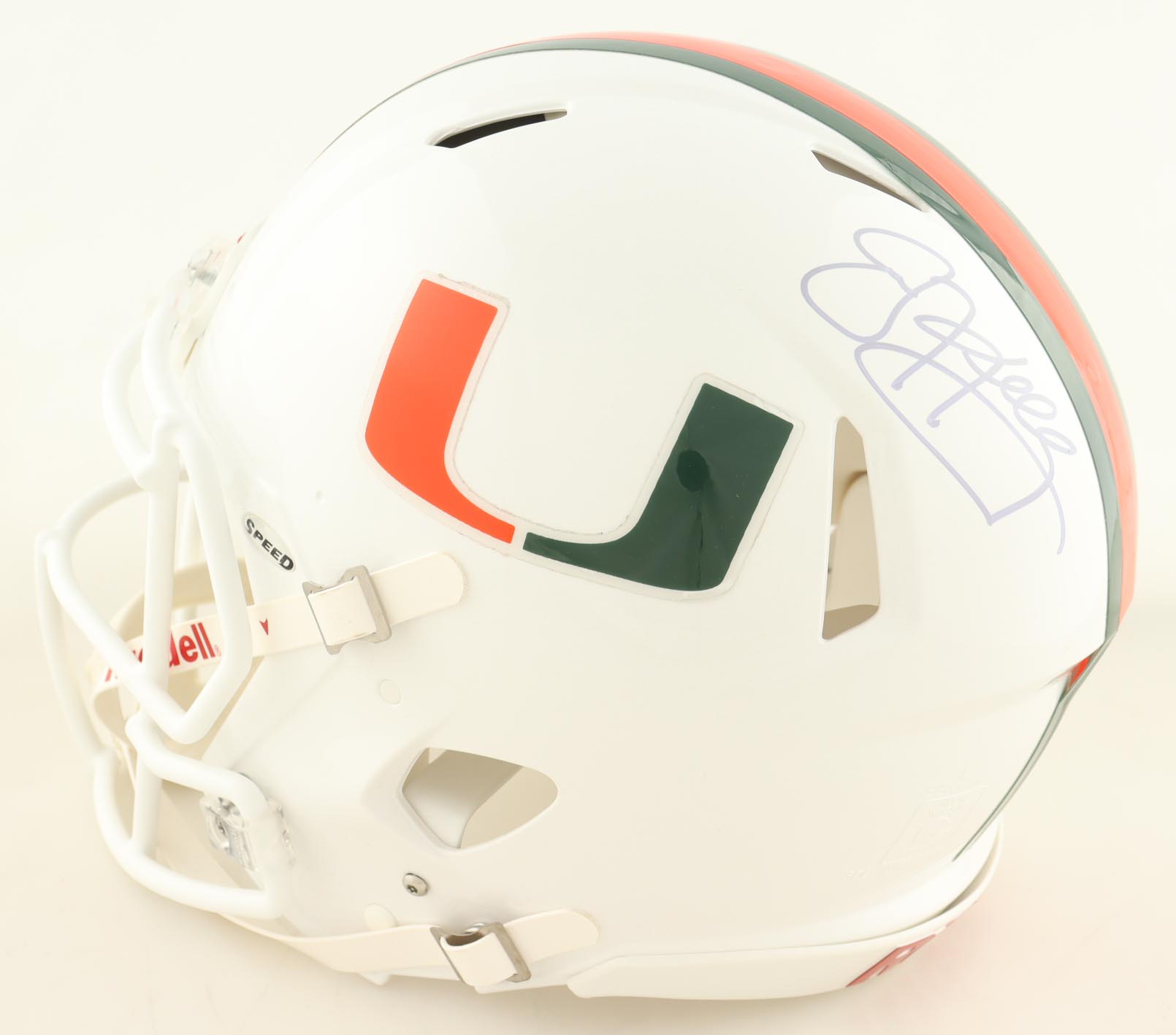 Miami Hurricanes Full-Size Authentic On-Field Speed Helmet Team-Signed By (10) with Ray Lewis, Edgerrin James, Ed Reed, Jim Kelly (Beckett) at PristineAuction.com Miami Hurricanes Full-Size Authentic On-Field Speed Helmet Team-Signed By (10) with Ray Lewis, Edgerrin James, Ed Reed, Jim Kelly (Beckett) at PristineAuction.com