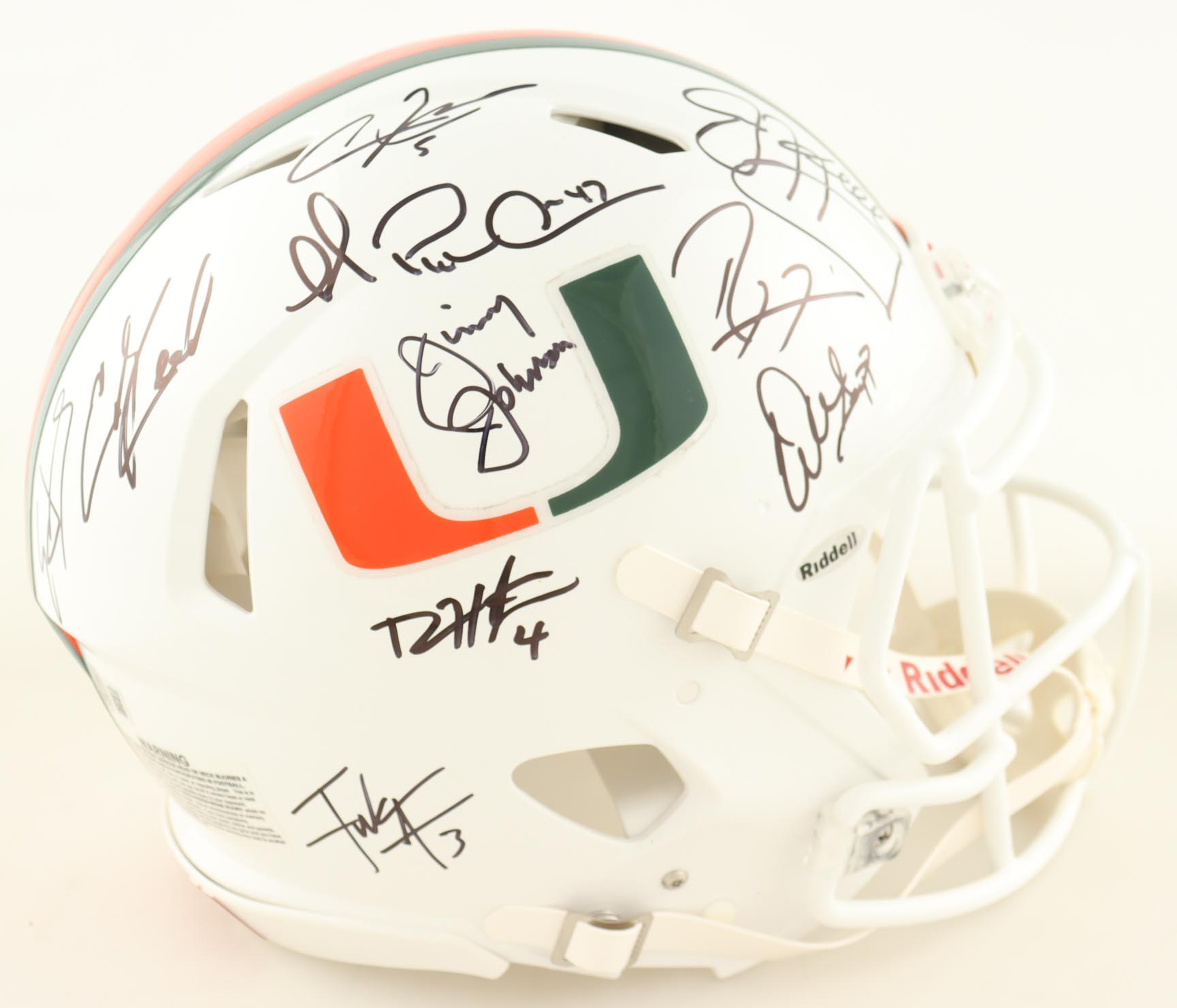 Miami Hurricanes Full-Size Authentic On-Field Speed Helmet Team-Signed By (10) with Ray Lewis, Edgerrin James, Ed Reed, Jim Kelly (Beckett) at PristineAuction.com Miami Hurricanes Full-Size Authentic On-Field Speed Helmet Team-Signed By (10) with Ray Lewis, Edgerrin James, Ed Reed, Jim Kelly (Beckett) at PristineAuction.com