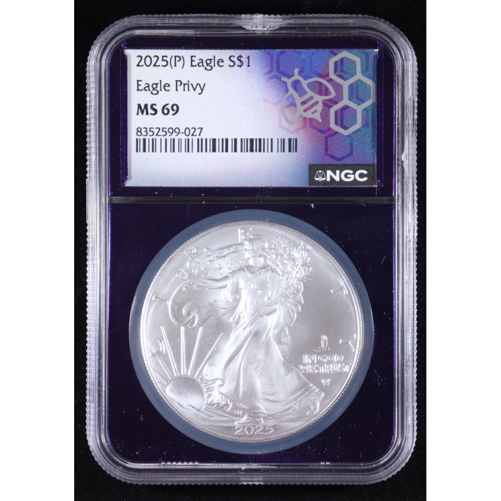 2025(P) American Silver Eagle, Eagle Privy #/500,000 (NGC MS69) at PristineAuction.com