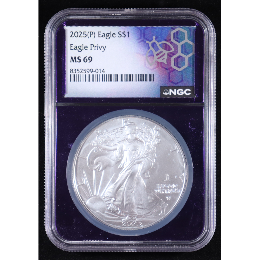 2025(P) American Silver Eagle, Eagle Privy #/500,000 (NGC MS69) at PristineAuction.com