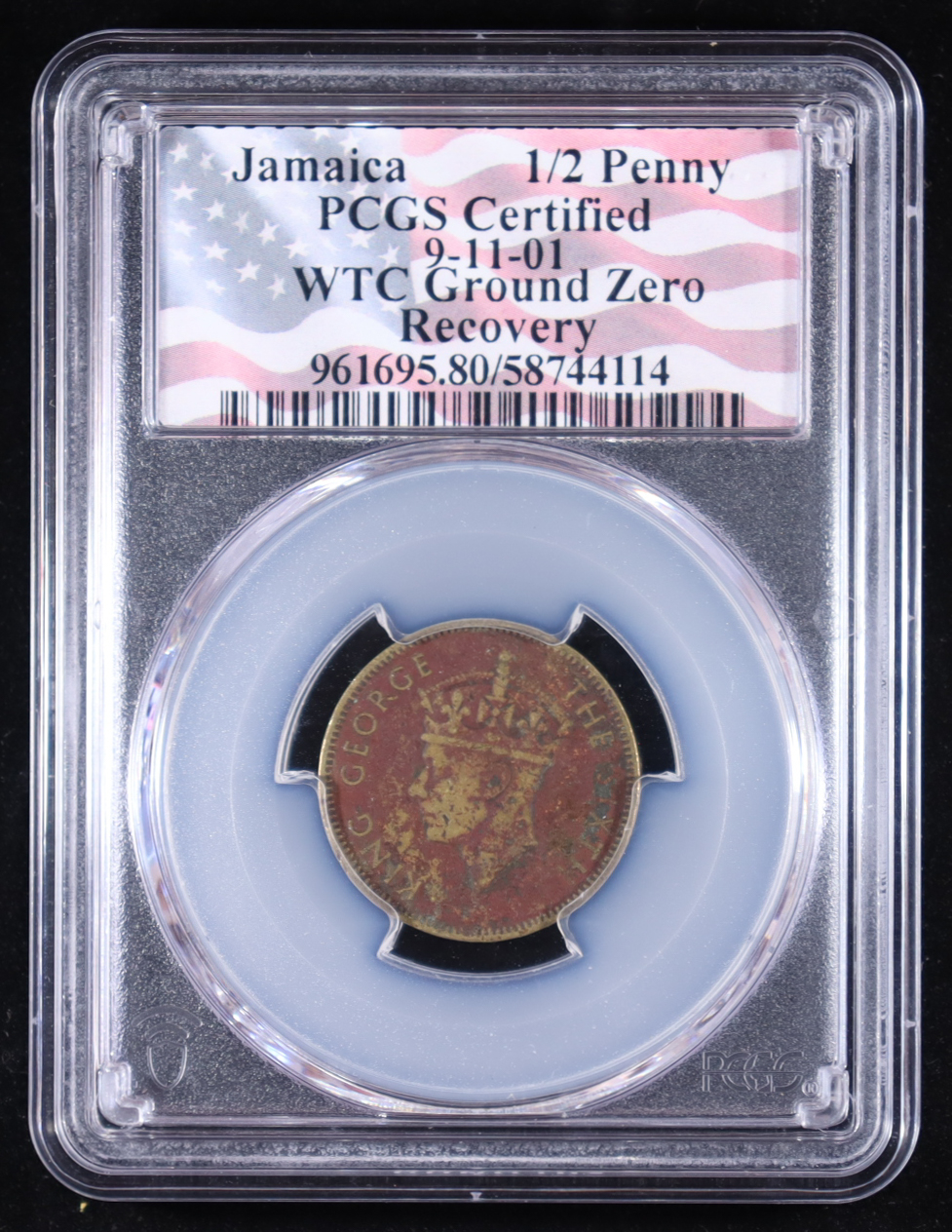 9/11 World Trade Center Ground Zero Recovery Jamaica 1/2 Penny (PCGS) at PristineAuction.com 9/11 World Trade Center Ground Zero Recovery Jamaica 1/2 Penny (PCGS) at PristineAuction.com