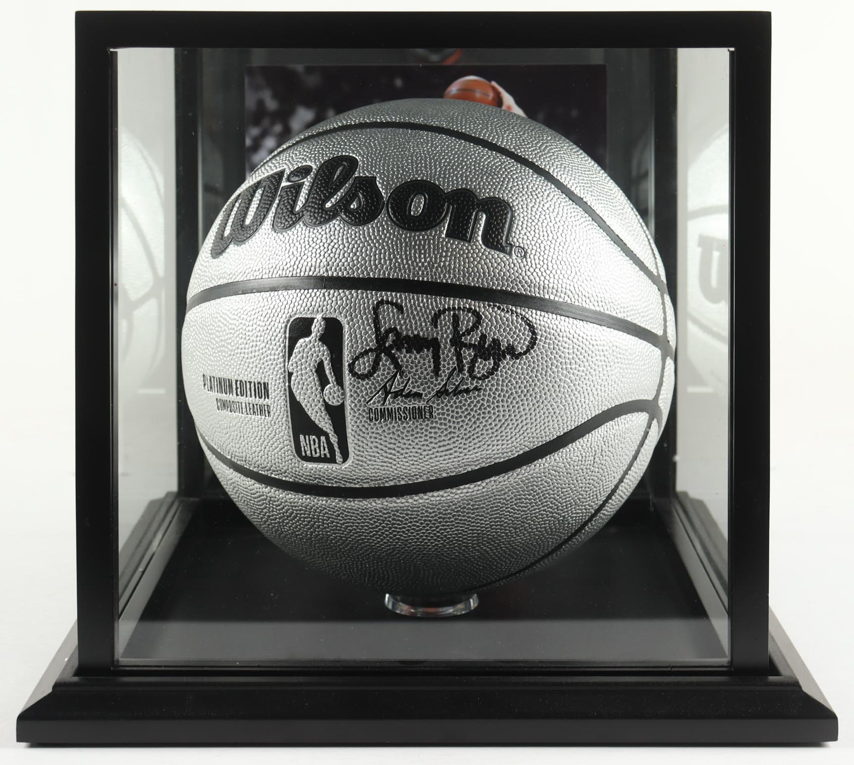 Larry Bird Signed NBA Platinum Edition Basketball with Photoback Display Case (PSA) at PristineAuction.com Larry Bird Signed NBA Platinum Edition Basketball with Photoback Display Case (PSA) at PristineAuction.com